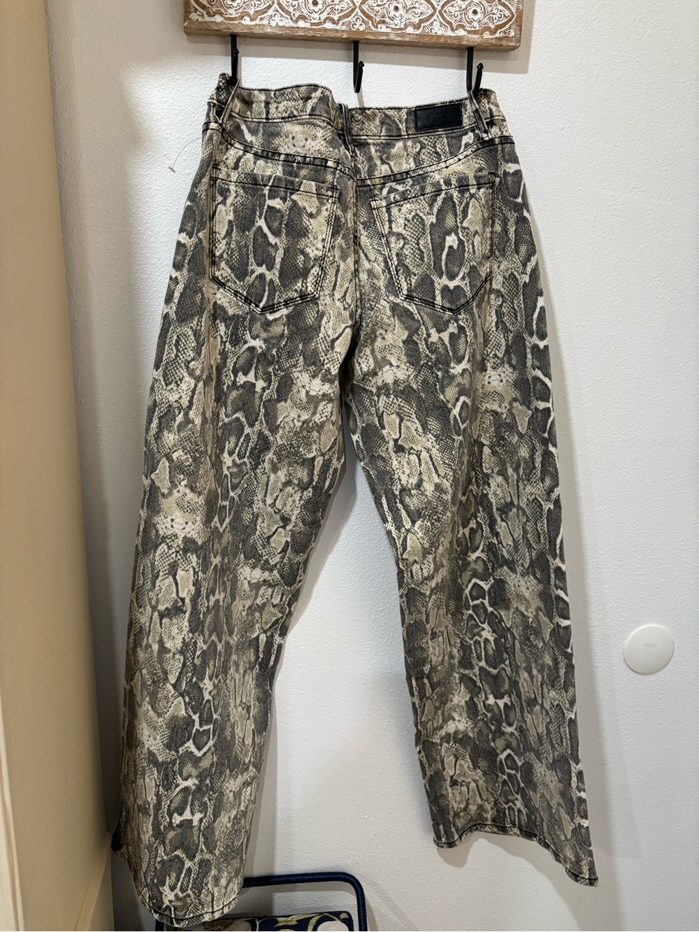 Snake Print Wide Leg Jeans in Neutral Tone
